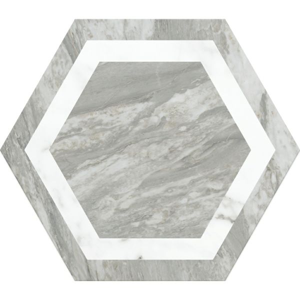 Bardiglio Hexagon Deco Marble Effect Tile
