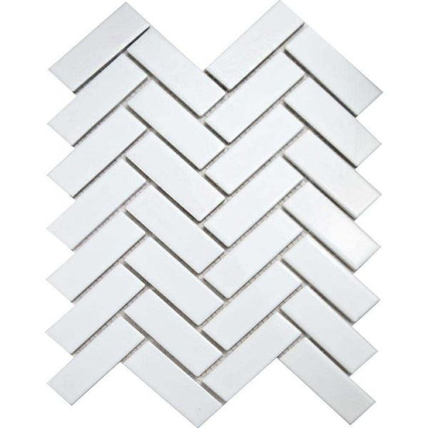 Pixel White Herringbone Gloss 22x73